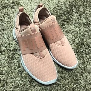 Pale pink Puma slip on sneakers